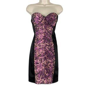 Bebe Strapless Dress Animal Print Black Purple Retro XS